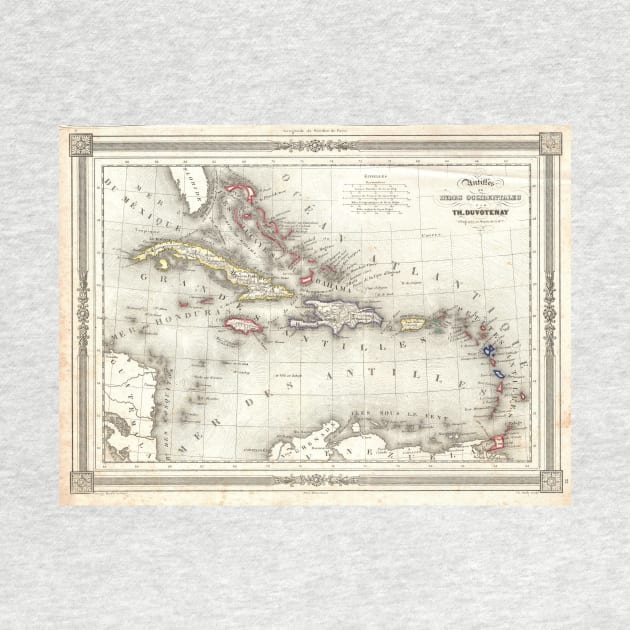 Vintage Map of The Caribbean (1852) by Bravuramedia